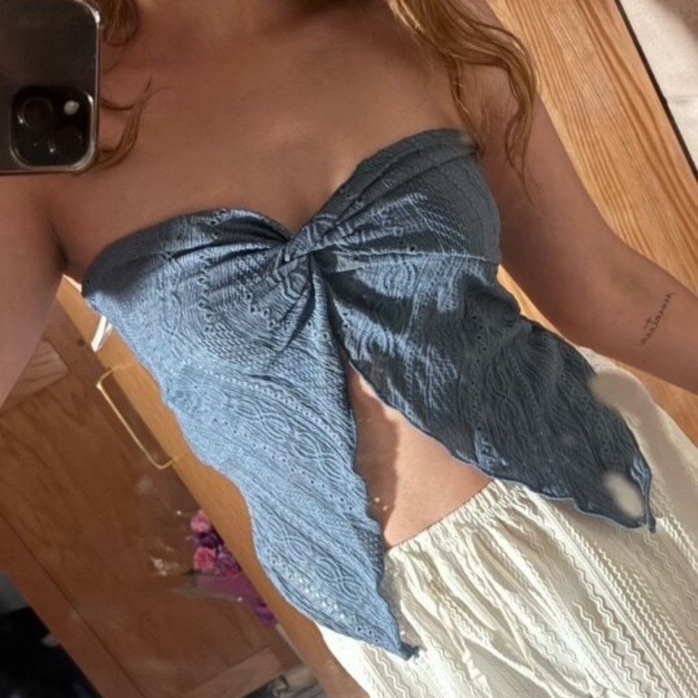 Chic Nation Blue Asymmetrical Sleeveless Crop Top